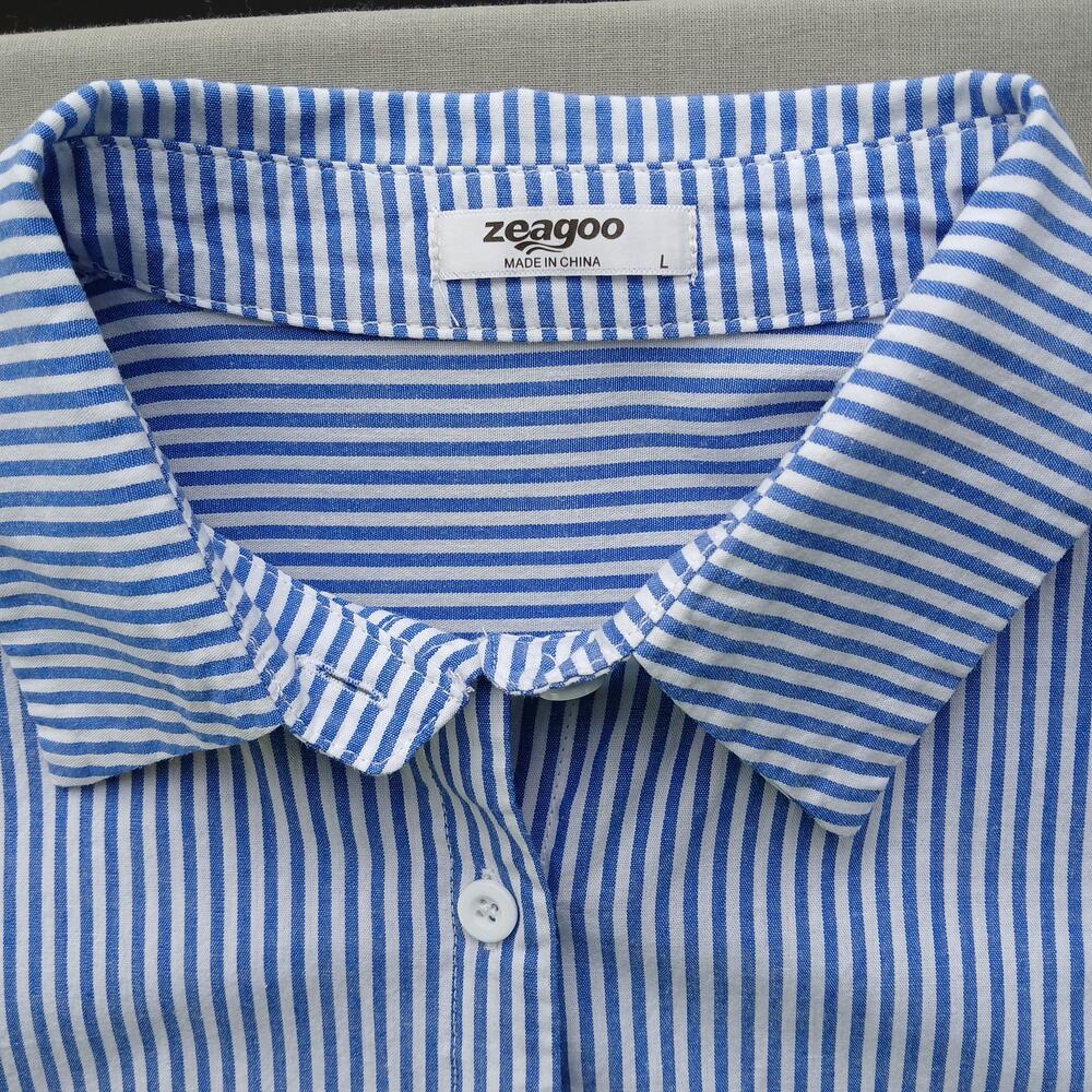 Zeagoo Blue Striped Button-up Shirt L unisex classic office long sleeve collar - Picture 7 of 11